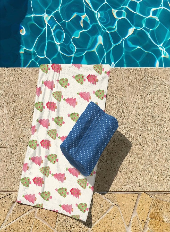 Tzhim Preppy Christmas Sand Towel, Pink and Green Tree Pool Towels, Large Bath Towels Gifts for Women & Girls, Beach & Bathroom Decor, 29x60in - Image 4
